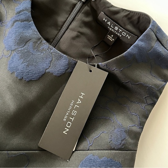 Halston Heritage Navy Floral Jacquard Fit & Flare Pleated Mini Dress Size 4 - Picture 13 of 16